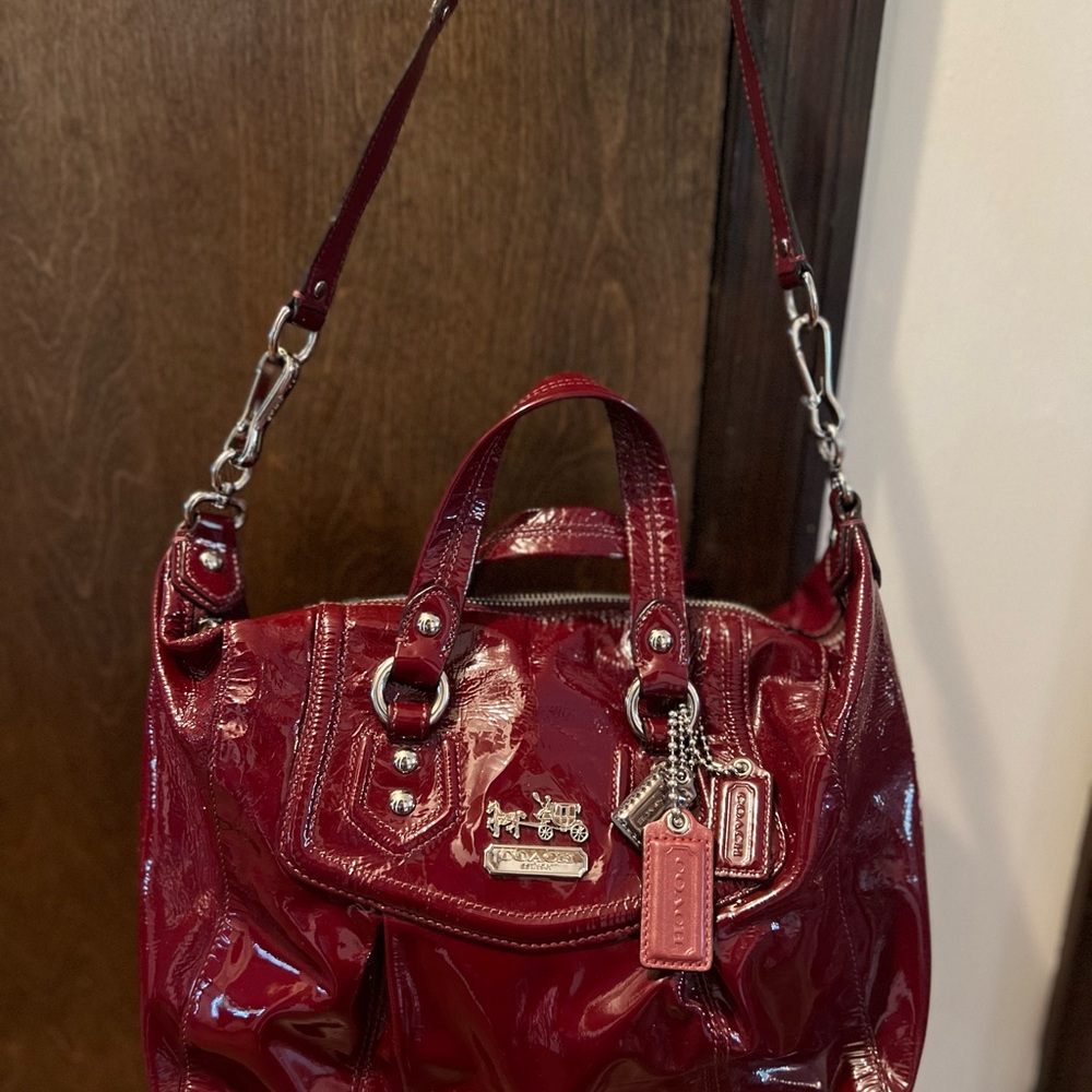 Coach Burgundy Patent Leather Shoulder Bag